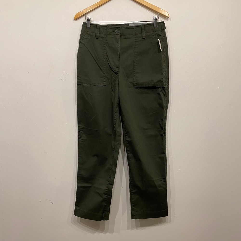 Talbots High Waist Patch Pocket Crop Pants Olive Green Straight Leg Womens 6 NWT